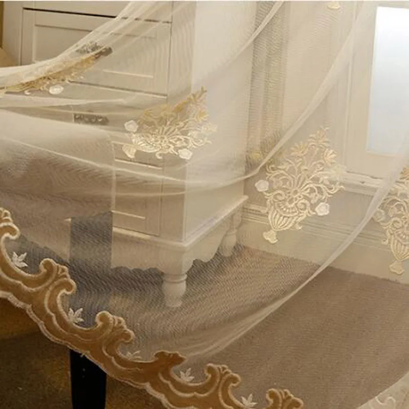 Chino clásico lujo Bordado flor amarillo rojo cortinas sala de la boda Artículos para las ventanas cortina Redes wp368c