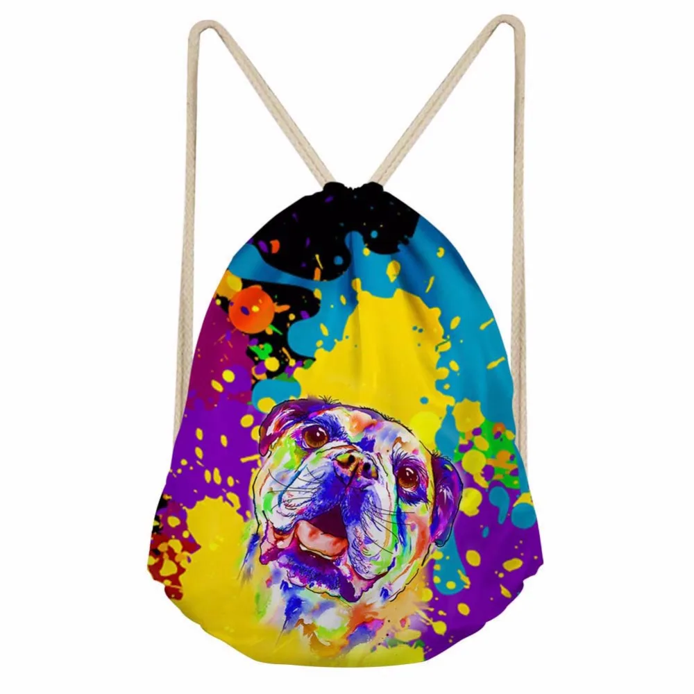 Noisydesigns собака цвет Веселые расписные Drawstring сумка Для женщин рюкзак для девочек-подростков Cinch Карманный спорт дорожные сумки