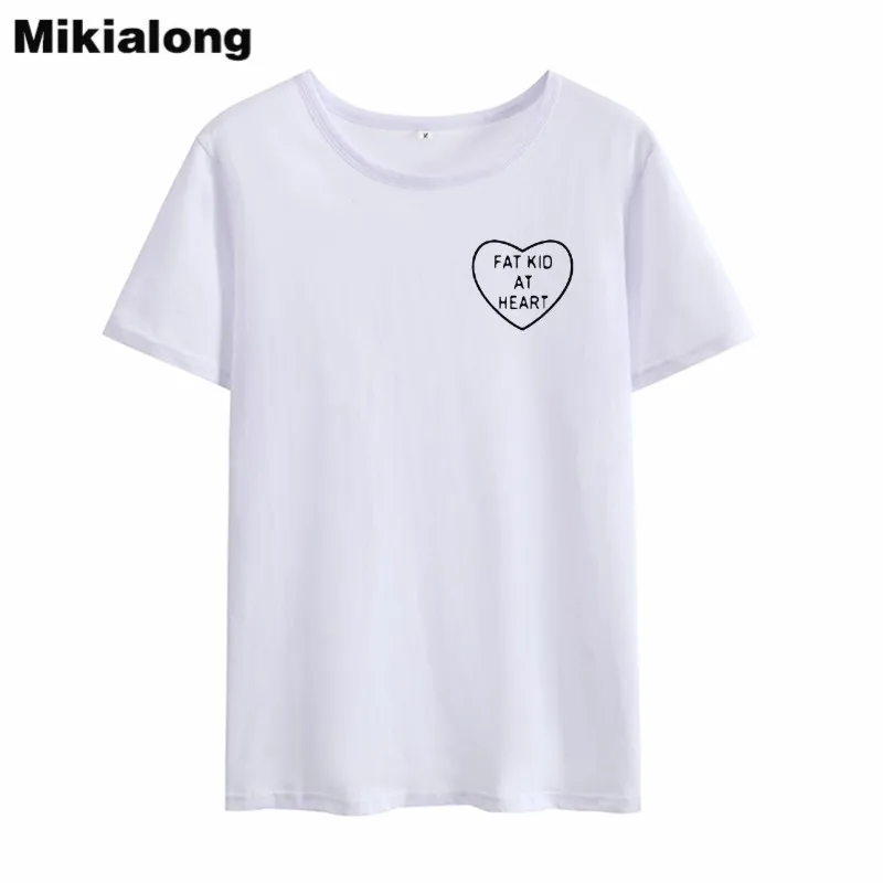 

Mikialing At Heart Pocket Harajuku Women Tshirt Top Summer 2018 Basic Printed T Shirt Women Cotton White Tee Shirt Femme