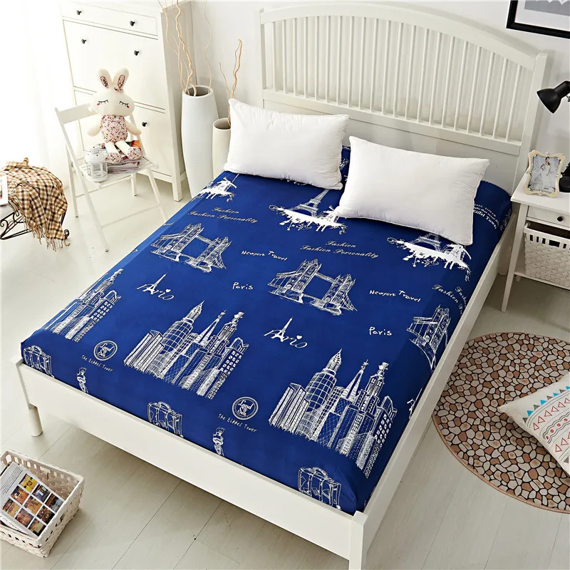 1pc Flowers pattern Printed Bedding Bed Sheets With Elastic 100% Polyester Fitted Sheets Mattress Cover Band Bedspread Bedsheet