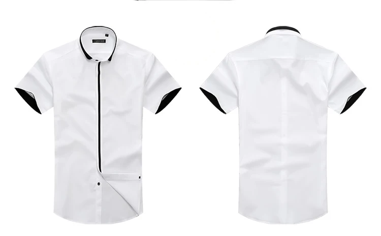 Воротник-стойка короткий рукав рубашки хлопок Для мужчин летние рубашки Slim Fit