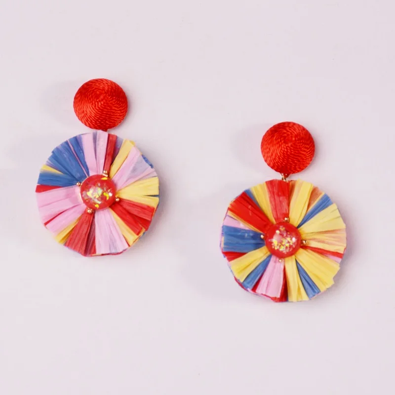 

2019 New Fashion Jewelry Boho Bohemian Simple RAFFIA Multicolor Stud Earring for Women Elegant Earring Fashion Colorful Jewelry
