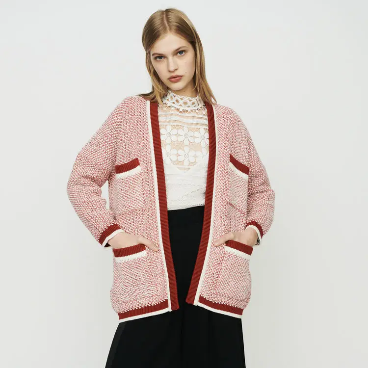 

Women Sweater 2019 Spring Contrast Color Multi-pocket Loose Lazy Fashion Knit Cardigan Sweater