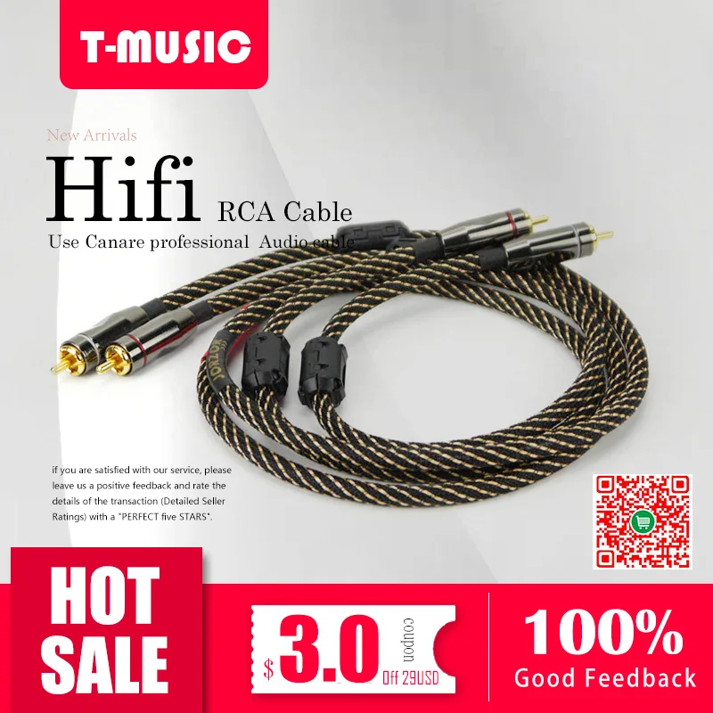 1 pair High quality Male to Male 4N OFC RCA Cable DIY Audio Cable 0.5M