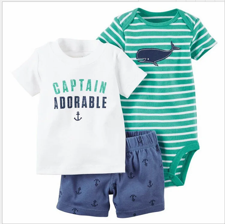 Детская одежда для маленьких мальчиков г. Летние комплекты из 3 предметов bebe, футболка+ боди+ шорты костюм для маленьких девочек одежда для маленьких девочек cts - Цвет: 1