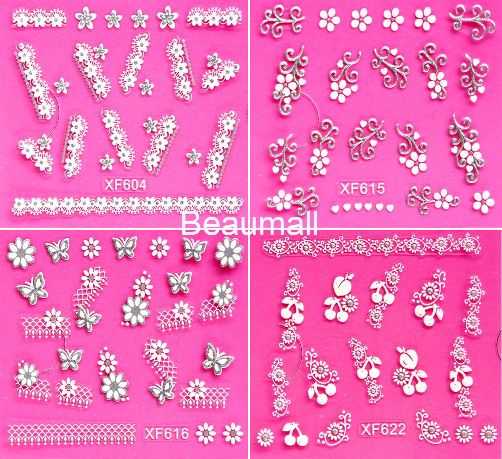 

30 Styles! Fashion 3D White Designs Nail Decals Back Glue Nail Stickers For Nail Tips Beauty DIY