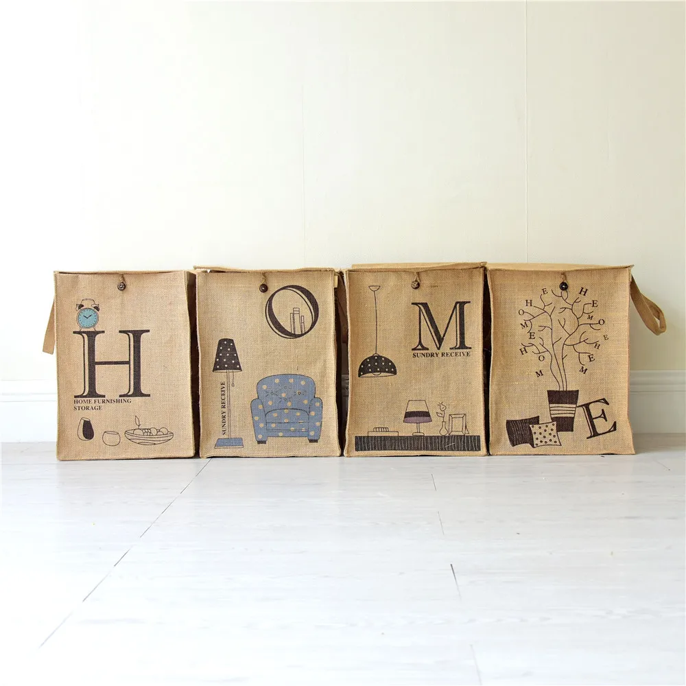 

Vintage Style Cotton Linen Square Storage Box Large Toy Clothes Storage Basket Dirty Clothes Sorting Laundry Basket with Cover