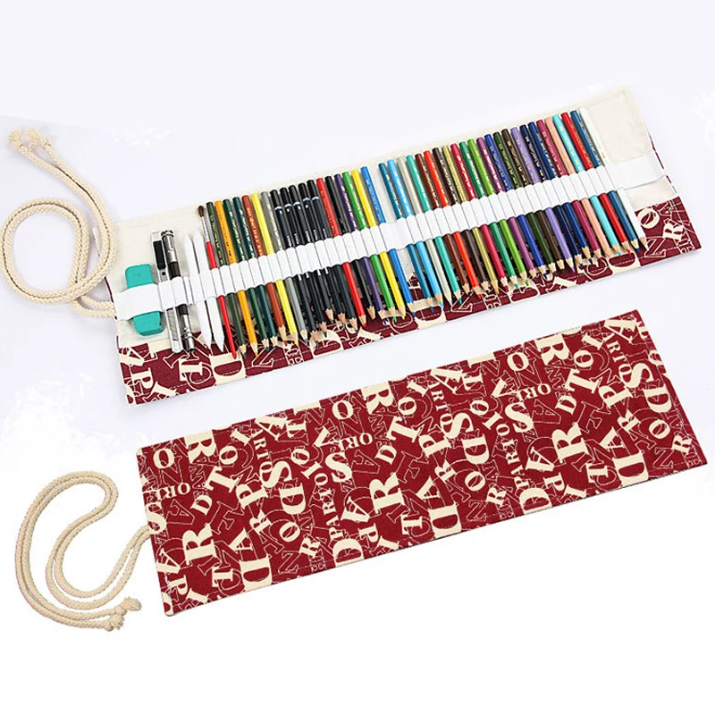  36/48/72 Pockets Pencil Wrap Portable Canvas Roll Up Pen Case Letters Stationary Storage Bag Pouch 