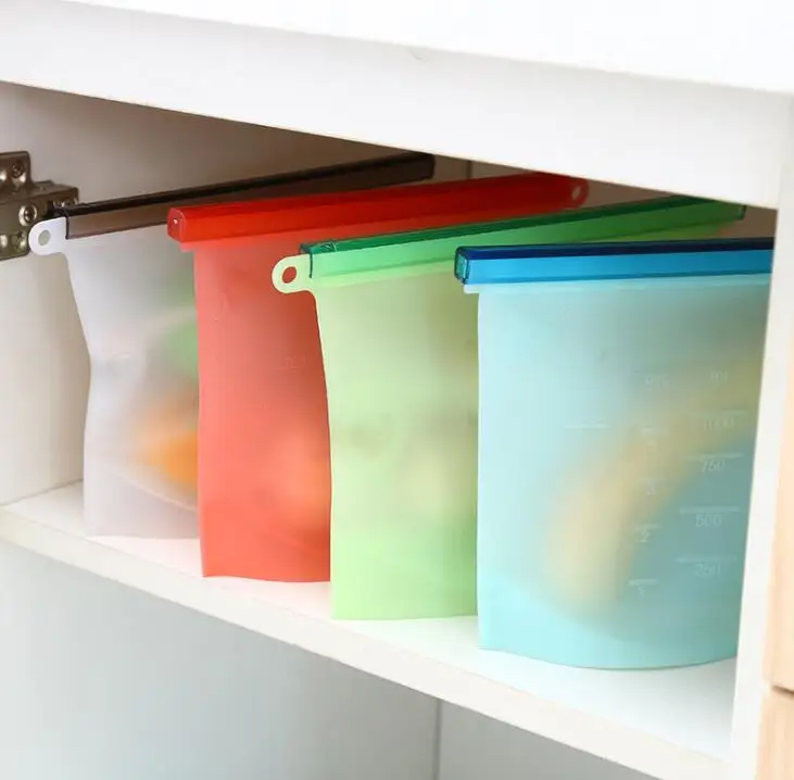 

4pcs Reusable Silicone Vacuum Food Fresh Bags Wraps Fridge Food Storage Containers Refrigerator Bag Kitchen Colored Ziplock Bag