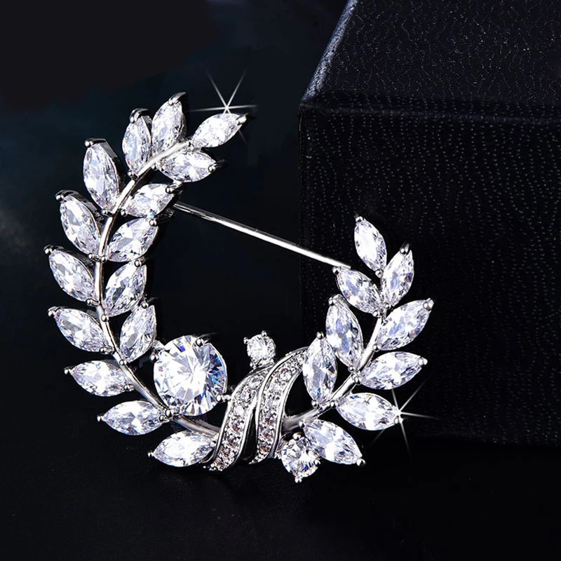 

New Olive Brooch Jewelry for Women Micro Pave Cubic Zirconia Crystal Flower Brooches and Pin Wedding Beautiful Collar Brooches