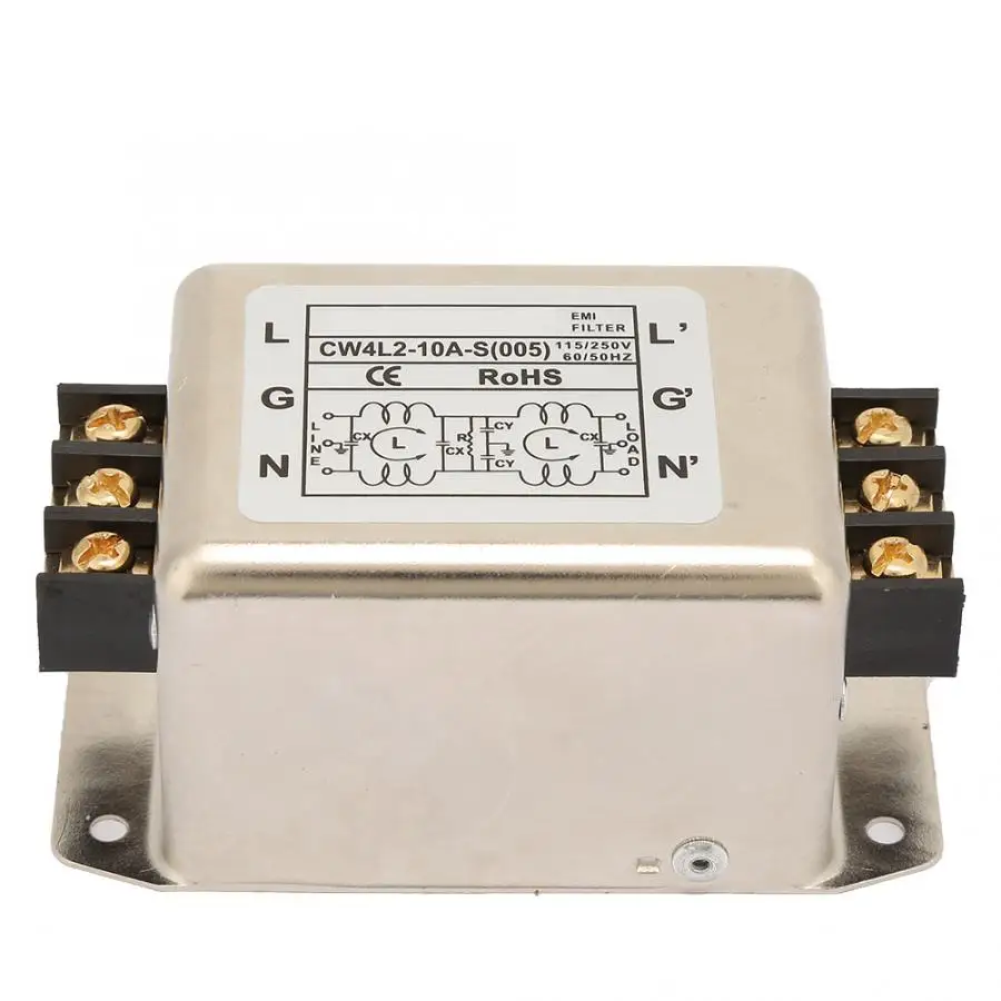 115V//250V Power Line Filter,10A 50//60Hz Single//Dual Pole Single-Phase Power Line EMI Filter Terminal,Power Wire Filter Power Filter Terminal