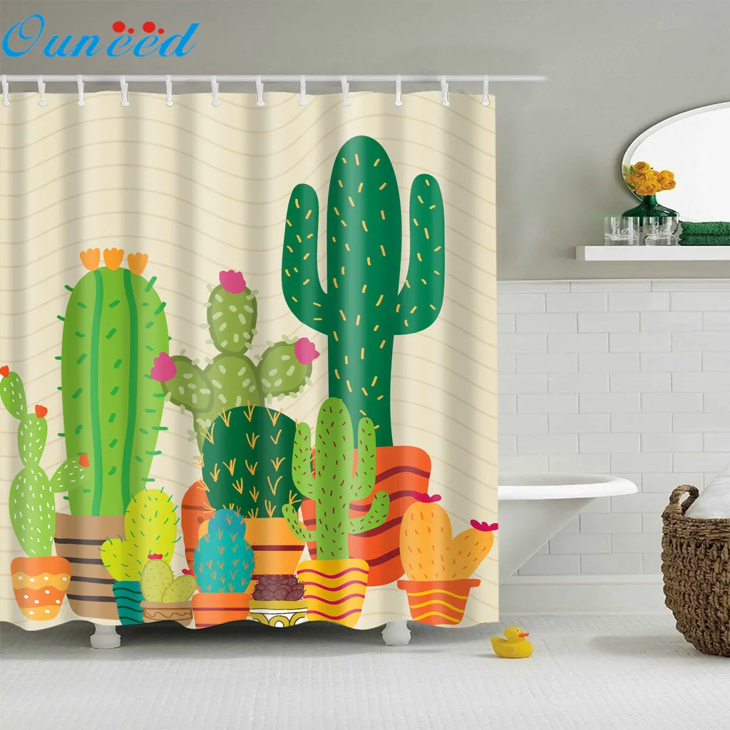 

Ouneed Shower Curtain @ cartoon cactus Pattern Shower Curtains 12 Hooks Digital printing Waterproof Bathroom Shower Curtain 2019