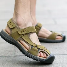 Высочайшее Качество Мужчины Сандалии Полное Зерно Кожа Мужчины Летняя Обувь Повседневная Открытый Обувь Zapatillas Дышащий Пляжные Сандалии
