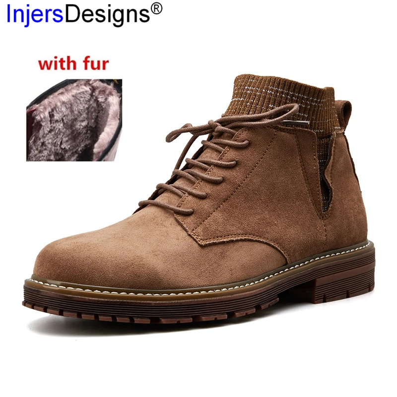 

New Arrival Men Martin Boots Fashion Sock Mouth Tooling Shoes Men Lace-Up Comfort or Warm With Fur Work Boots Ankle Botas Hombre