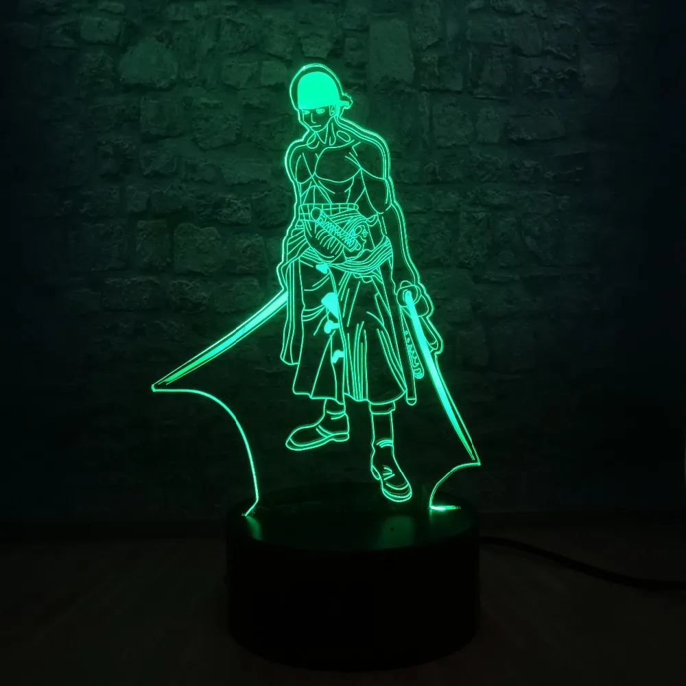 Креативный 3D светодиодный светильник Roronoa Zoro с акриловой пластиной для домашнего