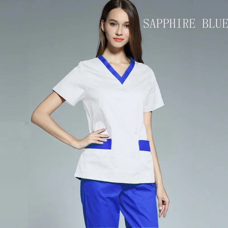 [TOP] Women's Fashion Scrubs Top V Neck Contrasting Color  Nurse Scrub  Nursing Uniform Tops