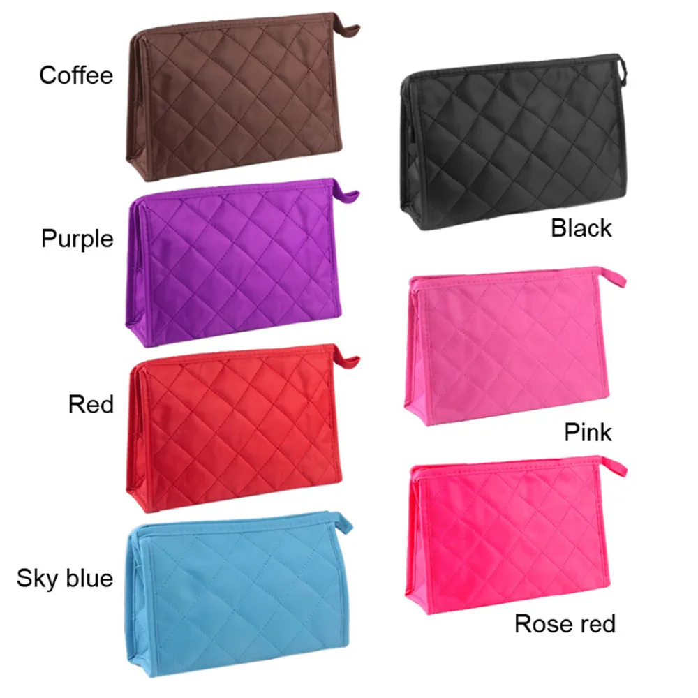 

Woman Rhombus Cosmetic Bag Geometry Design Zip Closure Make Up Pocket With Mirror Small Size Female Makeup Bag