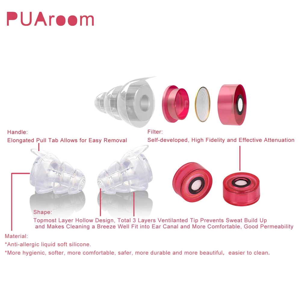 PUAroom High Fidelity Earplugs With 2 Different Sizes Reusable Silicone Ear Plugs for Musicians Motorcycles Live Events and More PUAroom High Fidelity Earplugs With 2 Different Sizes Reusable Silicone Ear Plugs for Musicians Motorcycles Live Events and More