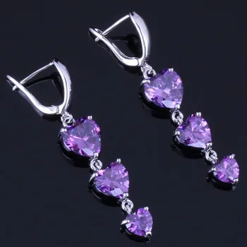 

Super Heart Shaped Purple Cubic Zirconia Silver Plated Drop Dangle Earrings V0800