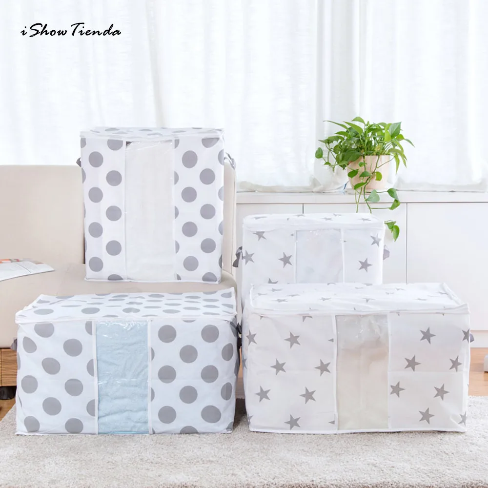 

ISHOWTIENDA Foldable Storage Bag Clothes Blanket Quilt Closet Sweater Organizer Box Pouches New Non-woven Fabric Storage Bag