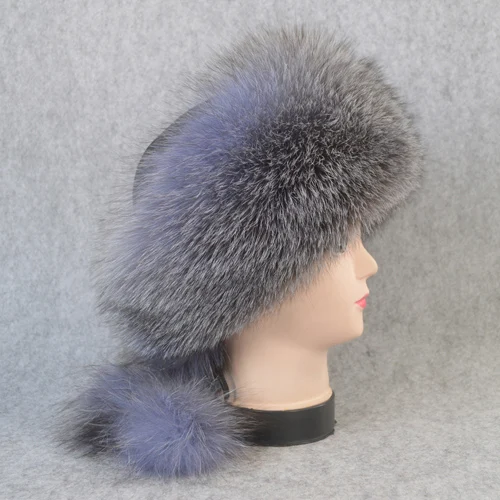 blue grey Для женщин зимние из натурального меха лисы шляпа теплый мягкий пушистый из натуральной шапка из меха лисы Роскошный хорошее качество натуральным лисьим мехом Куртка бомбер Шапки - Цвет: blue grey