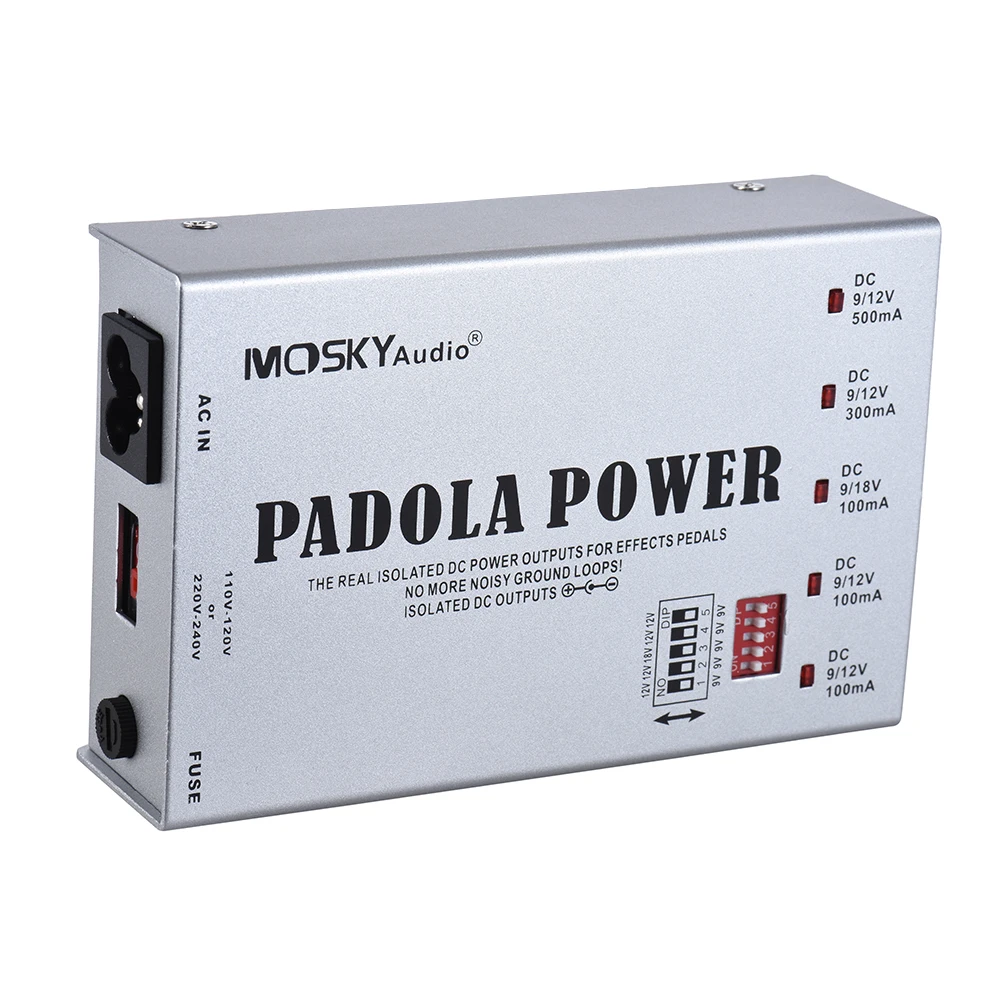 

MOSKY 5 Isolated Outputs Guitar Effect Power Supply Station for DC 9V 12V 18V Effects with Short Circuit Protection Guitar Parts