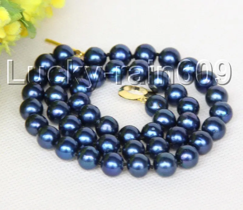 

17" 10mm round navy blue blue pearls necklace E8739
