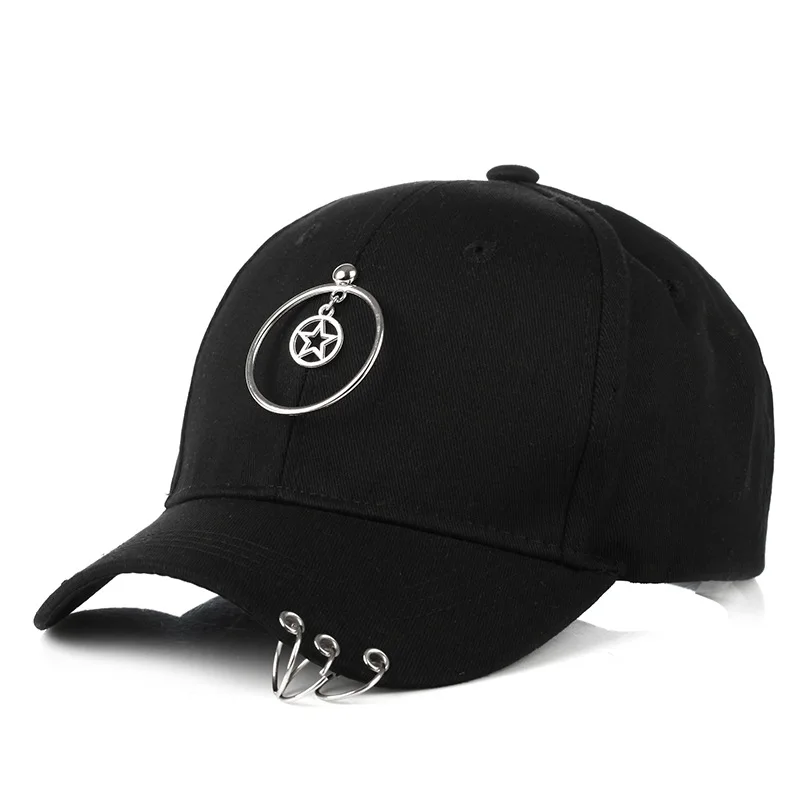 Bpckaace 2018 Fashion solid black baseball cap with rings casual unisex