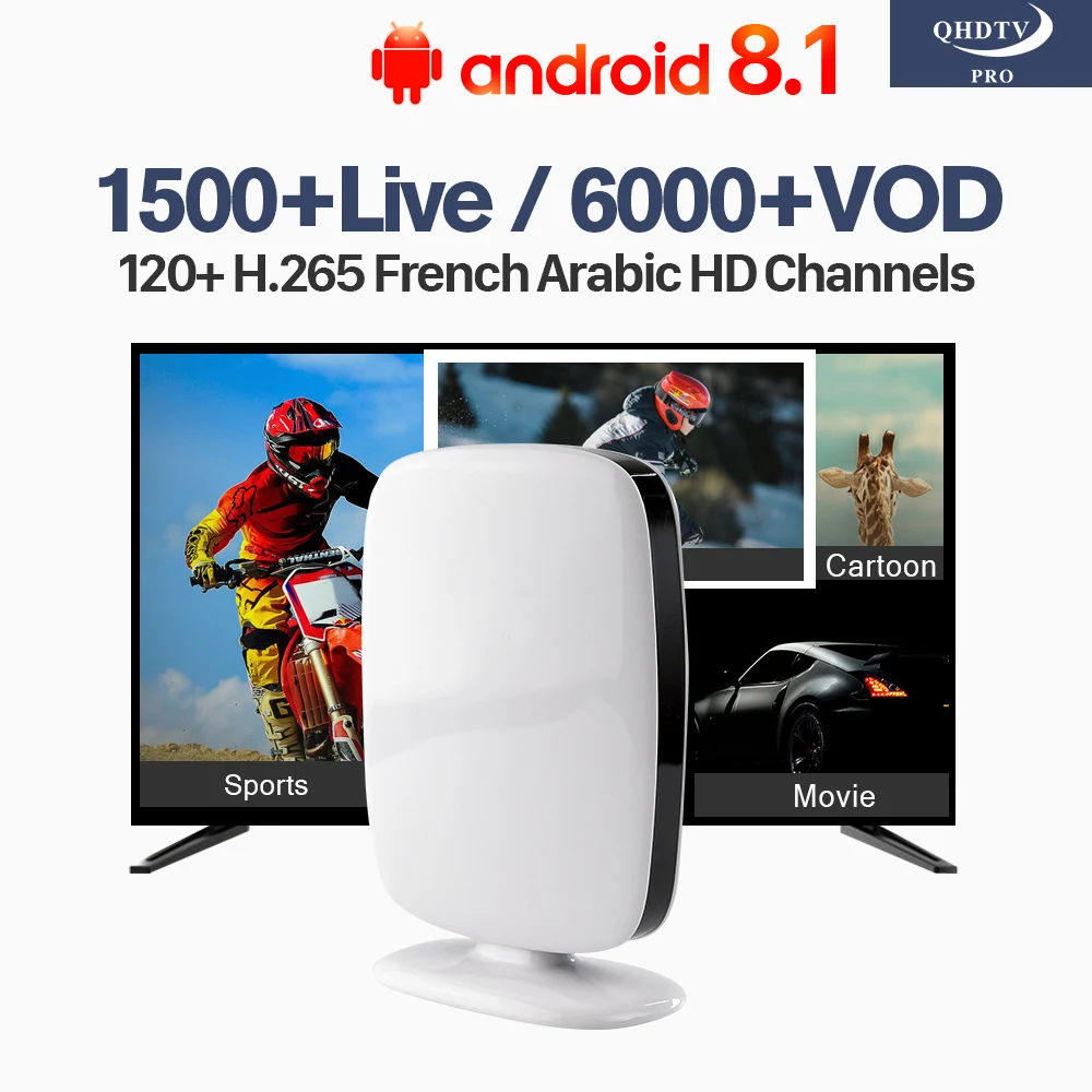 

H.265 Decoder IPTV Channels Arabic France IP TV Code R9 Android 8.1 RK3229 4K 2.4GHz WiFi QHDTV Pro Spain Italy Lebanon Germany