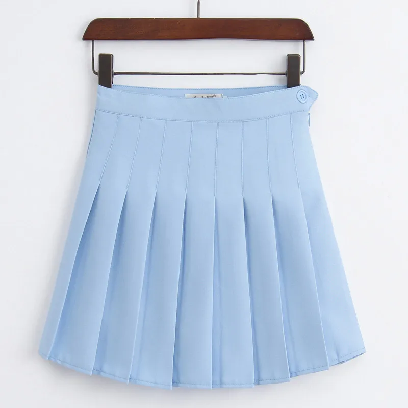 AECU11 Japanese School Uniform Spring High Waist Ball Pleated Skirts Harajuku Denim Solid A-line Sailor Skirt Plus Size | Женская одежда