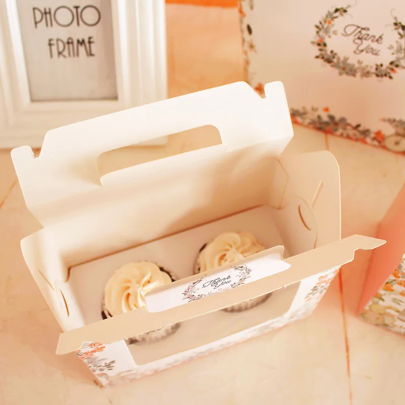 1/2/4 отверстия Портативный muffin коробка форма для кекса коробка для торта упаковка бумажная коробка с прозрачным окном пудинг выпечка 10 шт./лот