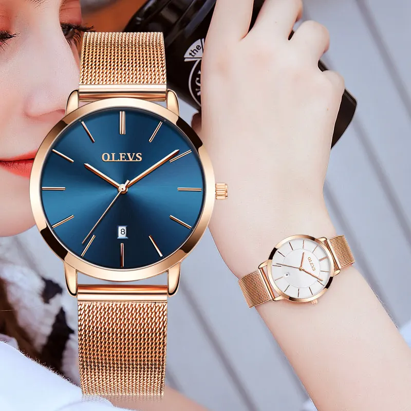 Ultra thin Ladies Watch Brand Luxury Women Watches Waterproof Rose Gold Stainless Steel Quartz Calendar Wrist Watch montre femme