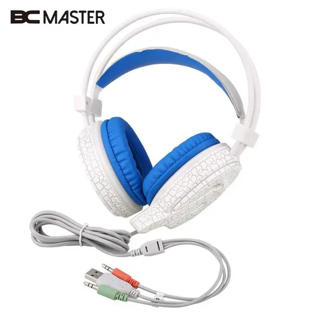 Cheap BCMaster USB 3.5mm Wired Game Headset LED Crack Gaming Headphone with MIC Computer PC Gamer Earphone