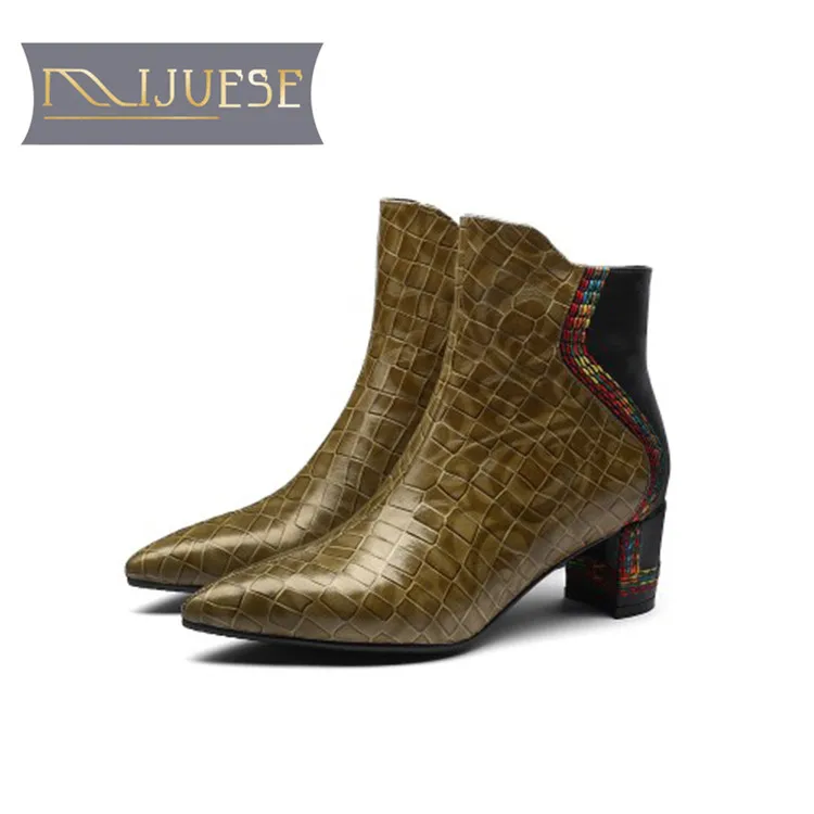 

MLJUESE 2019 women ankle boots cow leather Totem snake strip winter warm female boots high heel women martin boots size 33-43