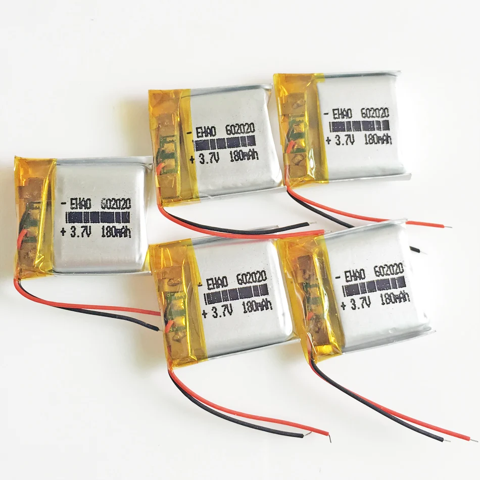 

5 pcs 3.7V 180mAh 602020 Lithium Polymer Li-Po li ion cells Rechargeable Battery For Mp3 GPS PSP headphone smart watch 6*20*20mm