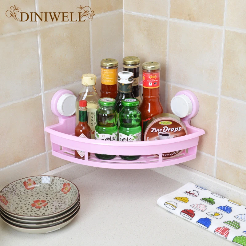 

DINIWELL PP Strong Sucker Wall Mounted Kitchen Corner Storage Shelves Bathroom Holders Shower Basket Rack Organizer