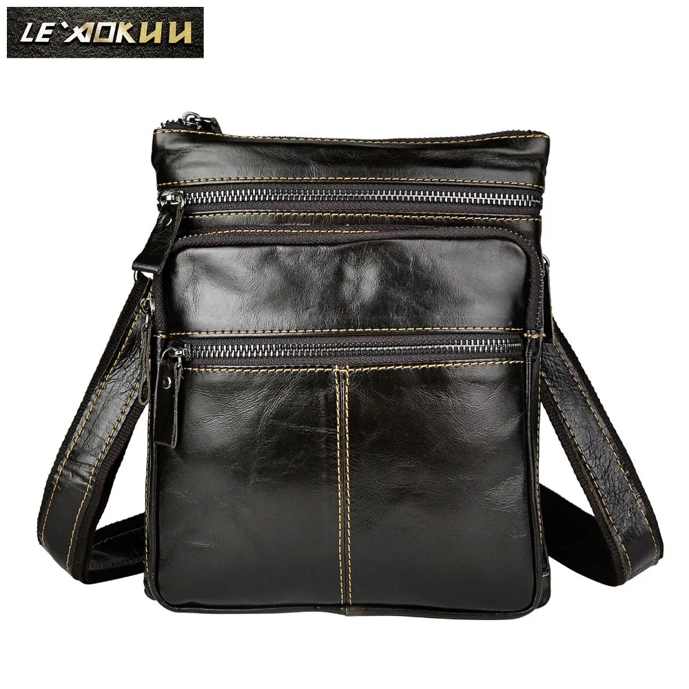 

Real Leather Male Casual Design School Shoulder Messenger Crossbody bag Fashion College Mochila Satchel bag For Men 305