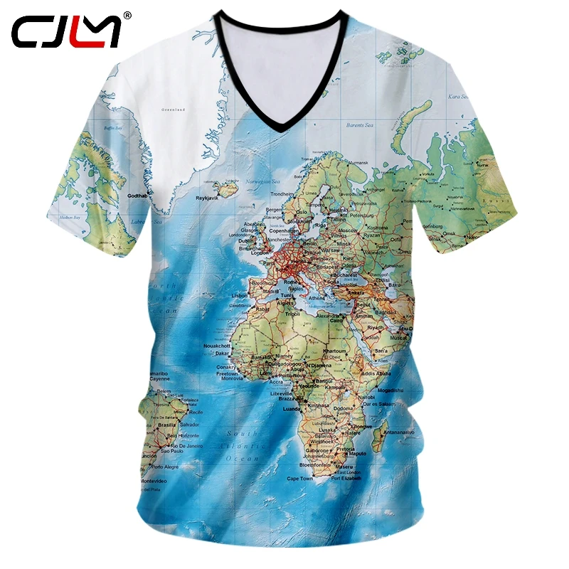 

CJLM T-shirt Hombre Hot Deep V Neck Slim Fit 3D Tshirt Printed World Map Hip Hop Plus Size 5XL 6XL Costuming Spring T Shirts