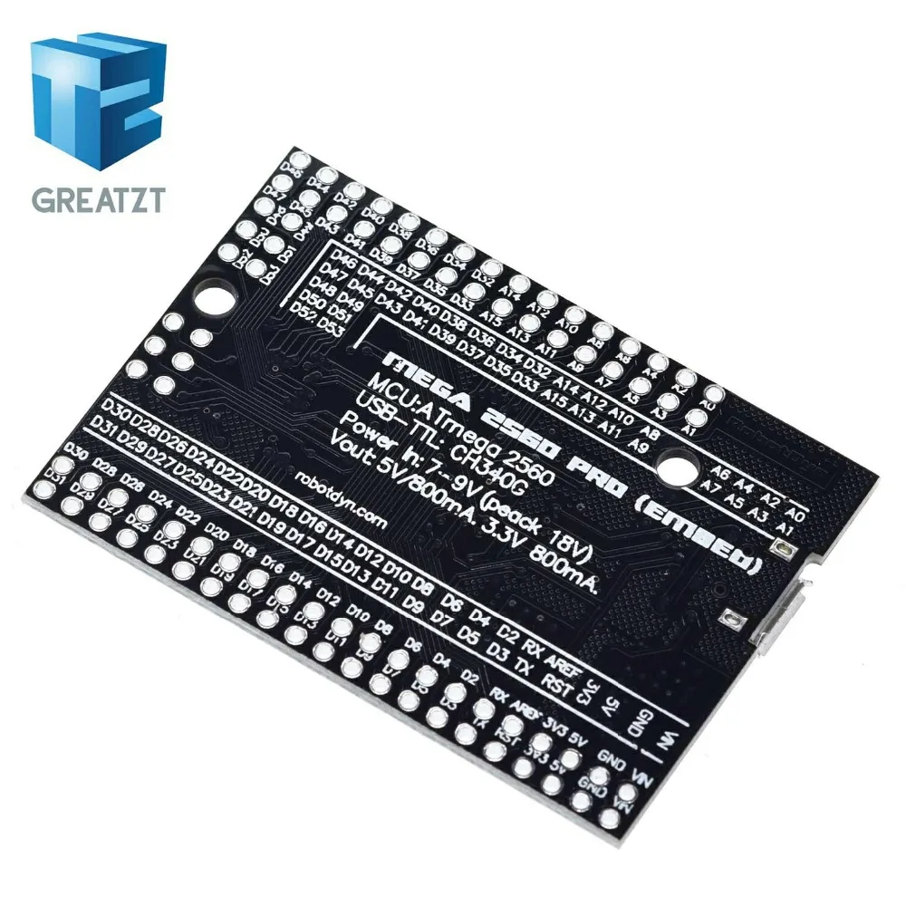 GREATZT Mega 2560 PRO MINI 5 В(встраивание) CH340G ATmega2560-16AU с наконечниками, совместимыми с arduino Mega 2560