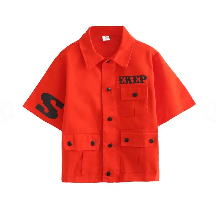 Брюки-карго для детей куртка с коротким рукавом пальто Одежда в стиле хип-хоп одежда джазовый танцевальный костюм для мальчиков и девочек Бальные Танцы в уличном стиле - Цвет: C