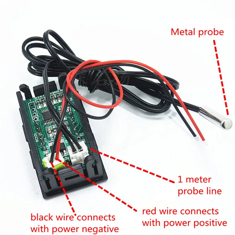 12 В красный цифровой дисплей термометр светодиодный водонепроницаемый датчик температуры тестовый метр
