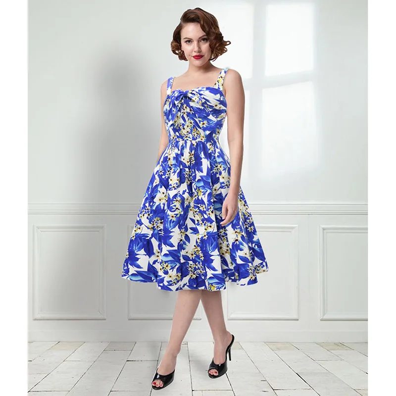 

2019 Explosion Models Spring and Summer Women Floral Print Tube Top Large Swing Dress Retro Strap Dress