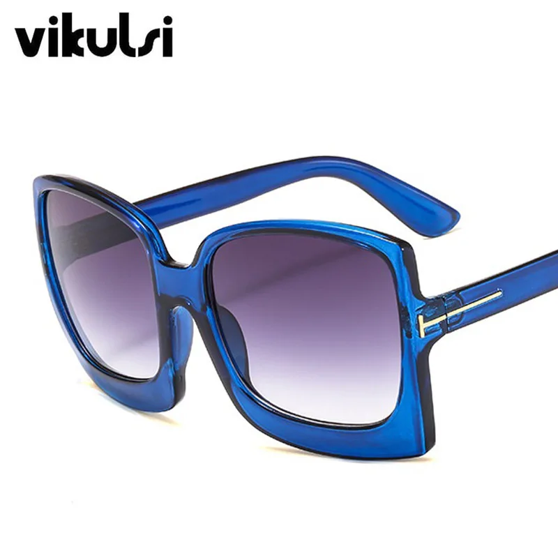 Летний стиль женские Брендовая Дизайнерская обувь Т-образная рама солнцезащитные очки Для женщин Винтаж роскошные квадратные солнцезащитные очки для женщин, большие размеры оттенков UV400 - Цвет линз: E135 blue grey
