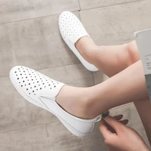 Размеры 42; Брендовая обувь из белой кожи с вырезами; женские Кожаные эспадрильи на толстой подошве; удобные мокасины без застежки; женские лоферы на плоской подошве