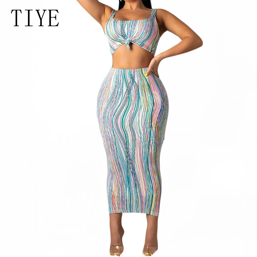 

TIYE Two Piece Sexy Print Midi Dress Summer Clothes for Women Vestidos Elegant Bodycon Bandage Party Club Pencil Dresses