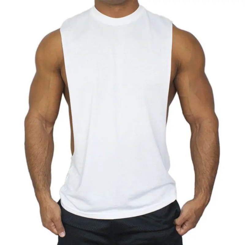 

Men's solid cotton tank ops t shirts summer sleeveless fitness vest tee tops t shirts men bodybuilding black white sporting tank