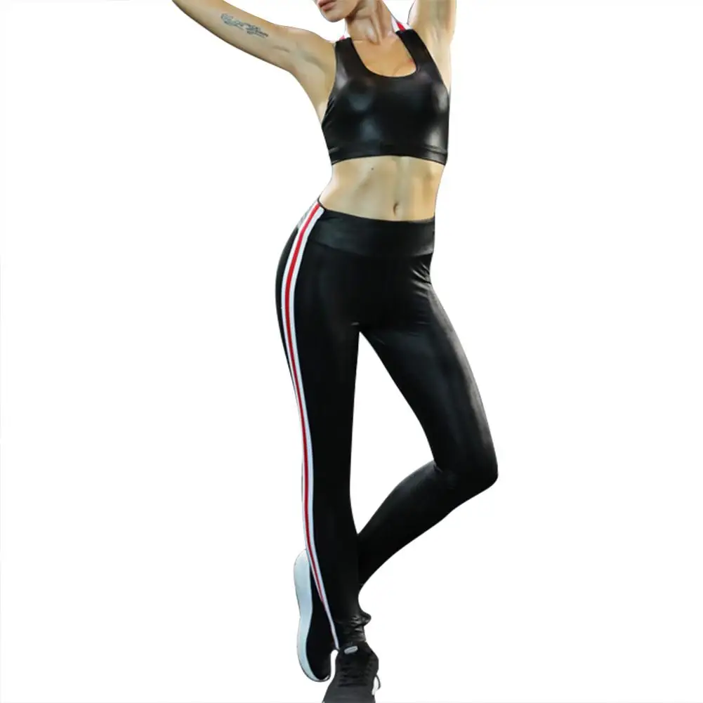 

Women's Striped Yoga Fitness Leather Pants Moisture Absorption And Sweat Releasing Yoga Clothes Sports Running Suit