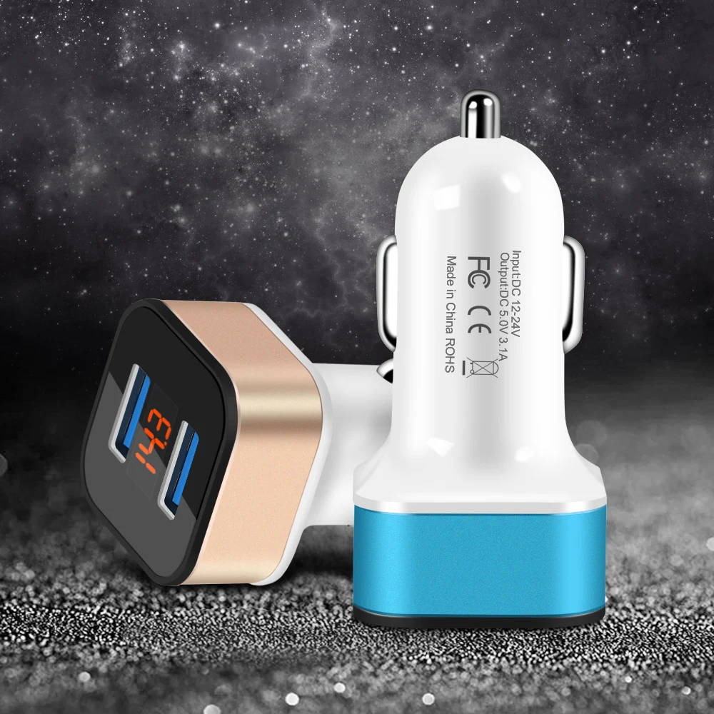 Mobile Phone Car Charger LED Screen Smart Auto Universal USB Car