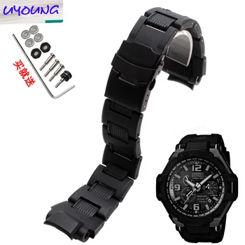 

Black waterproof watch belt replacement for GW - A1100 GW - 4000 ga-1000 g-1400 for men watchband rubber steel strap +tools