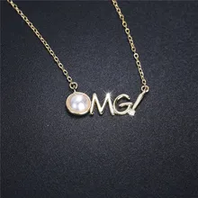 2019 Gilding Plate 925 Silver Word necklaces for women waterfresh pearl necklace women link chain nearround pearl necklace nude slender link necklace for women